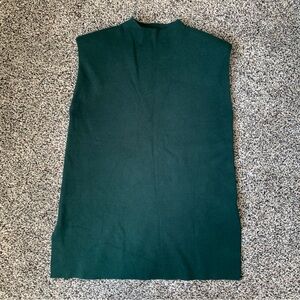 ZARA Deep Green Mock Neck Sweater Vest Shoulder Padding Side Slits Medium